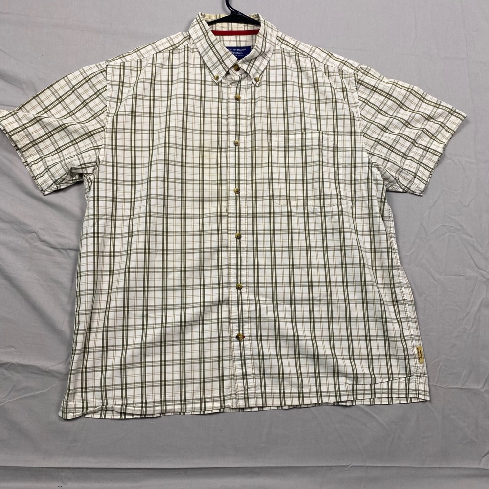 Levi Strauss Signature‎ Premium Shirts Mens Large White Green Plaid Work Casual